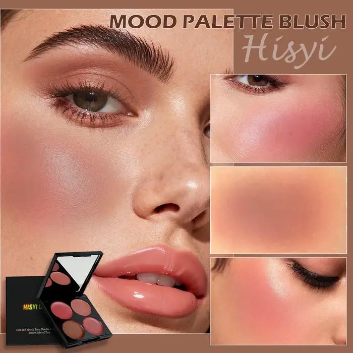 Palette de fards à joues en poudre mate – 4 nuances pour une brillance vibrante longue durée