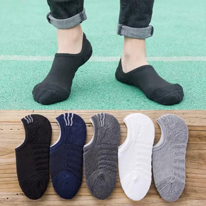 5 paires/lot hommes mode serviette bas bateau chaussettes coton Sport sueur respire Silicone anti-dérapant Invisible chaussettes grande taille 41-45