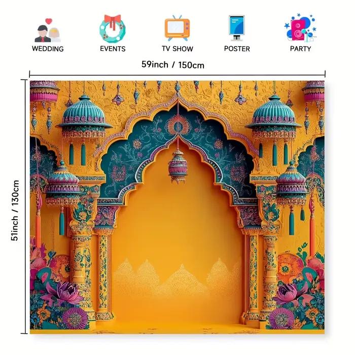 1 toile de fond de fête de mariage indienne vibrante - design architectural traditionnel adapté aux célébrations de vacances et à la décoration intérieure