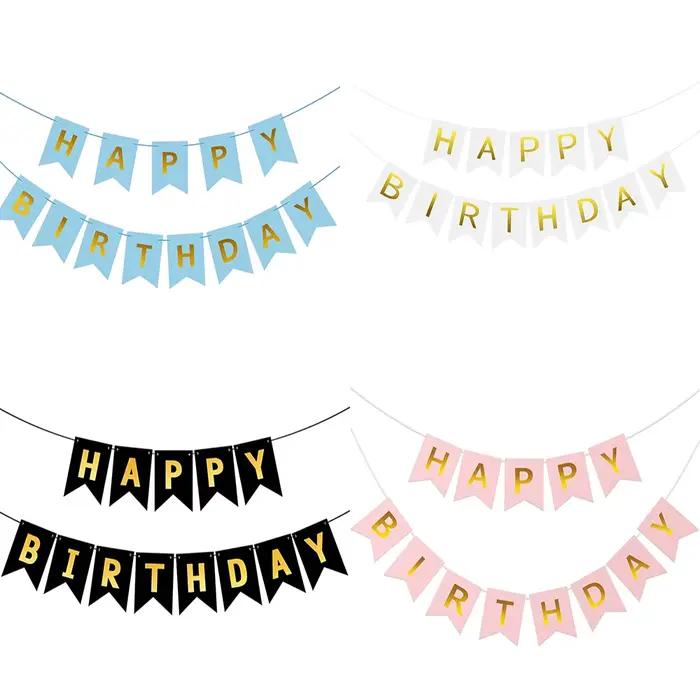 Bannière Joyeux Anniversaire Noir Blanc Rose Bleu pour Fête d'Anniversaire Garçon Fille, Décoration DIY, Fournitures pour Fond Photo de Fête à Domicile