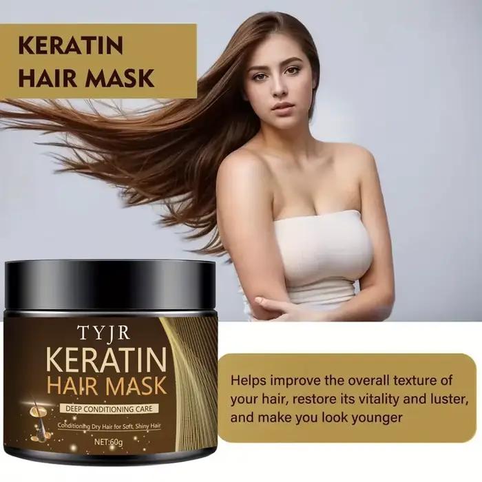 Masque capillaire magique à la kératine, crème réparatrice protéinée pour lisser les cheveux secs, crépus et abîmés, soin professionnel lissant, brillant et hydratant en profondeur 60G/30G