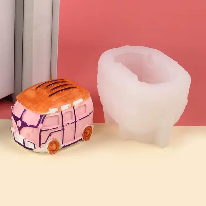 Nouveau moule à faire soi-même, moule de cuisson de gâteau Fondant, Mini Bus voiture, bougie en plâtre parfumée, pâte de jeu, ornement décoratif, moules en Silicone