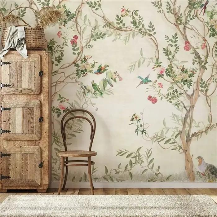 Papier peint personnalisé moderne minimaliste avec feuilles jaunes et vertes, pour murs de chambre à coucher, papier peint mural 3D, décoration de fond de maison
