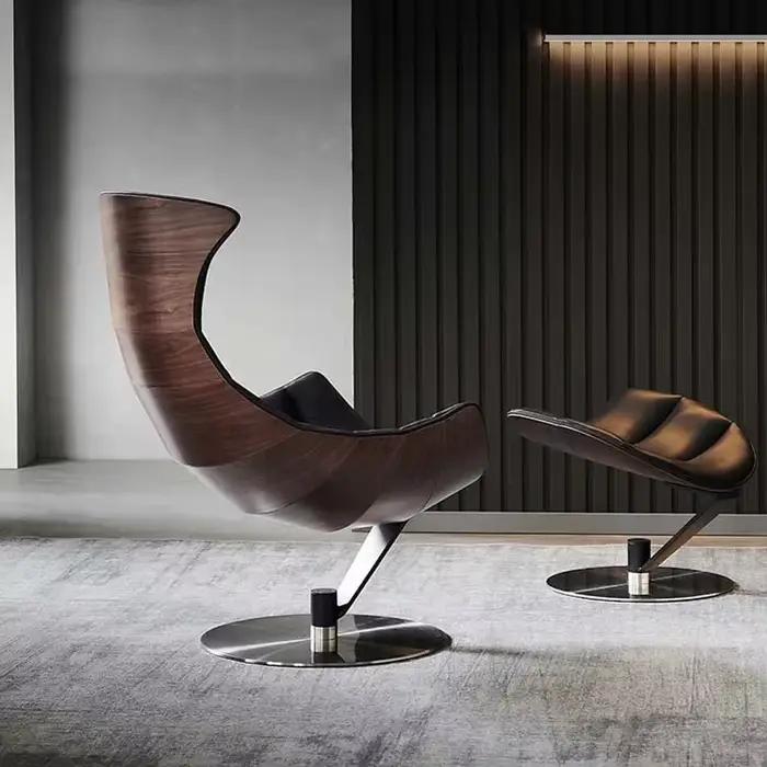 # Chaise longue intérieure/extérieure de haute qualité pour maison et hôtel, tissu en bois et cuir avec accent de siège de salon