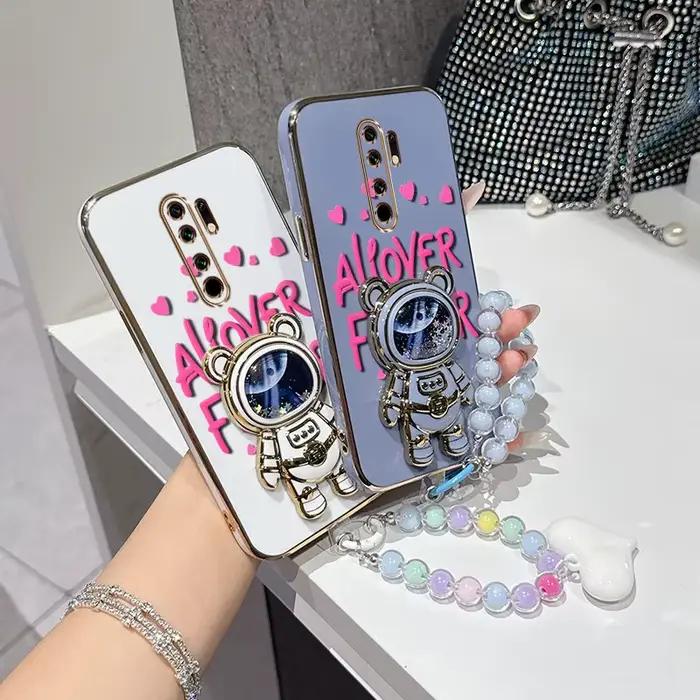 Coque de téléphone 3 pièces (Étui à motif floral + Cordon à perles + Support) pour Redmi 9 Prime/9AT/9A Sport/9A/8/9/9 (Inde)/9C NFC/9C/9i