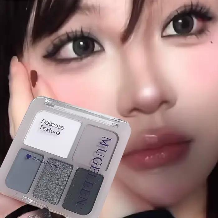 Palette de fards à paupières punk smokey 5 couleurs argenté noir mat scintillant nu pour femmes occasions spéciales halloween cosmétiques résistants à l'eau