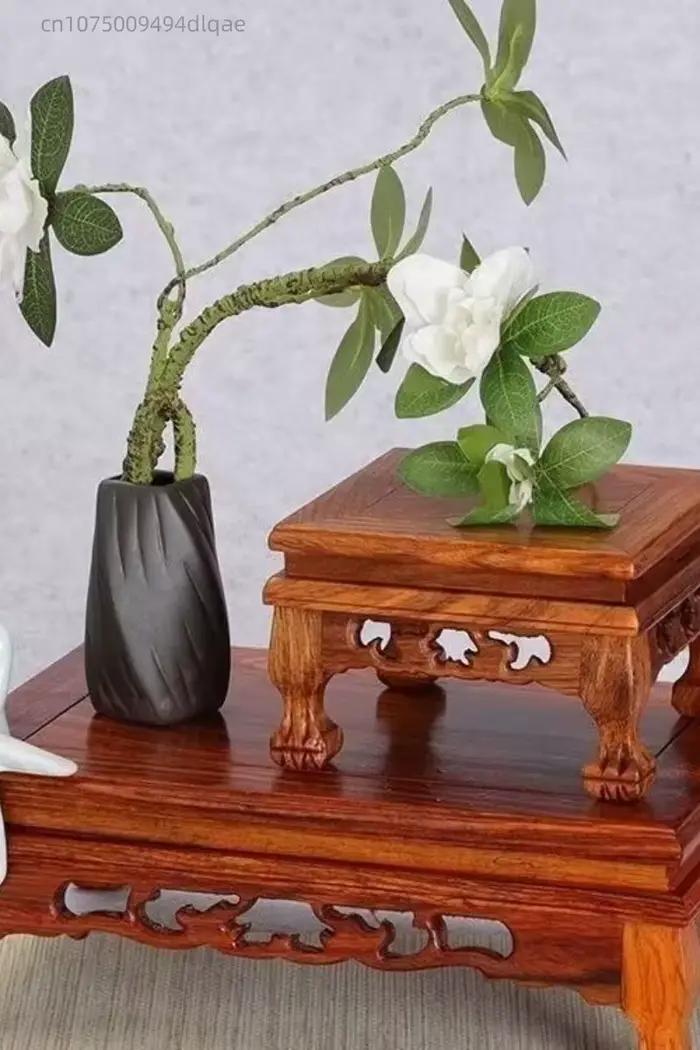 Support pour statue de Bouddha, base en bois de poirier, rétro, carré, petite table, artisanat, décoration intérieure, ornement, base pour aquarium, théière