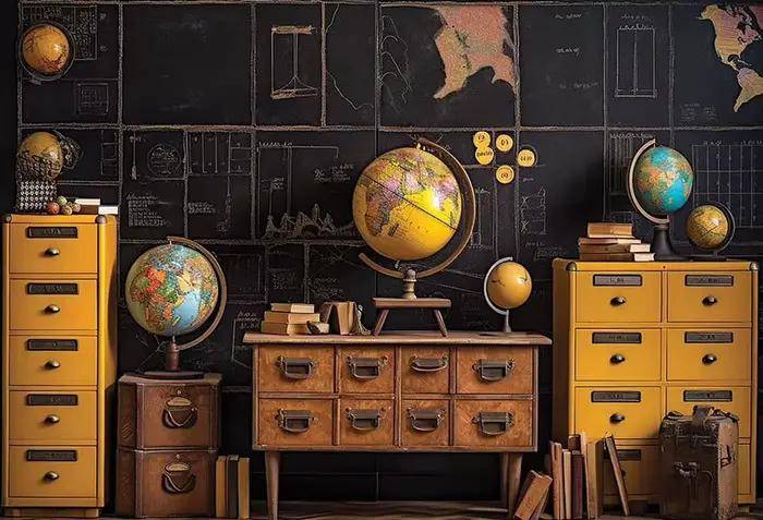 Tableau noir de retour à l'école, arrière-plan de photographie de remise de diplôme, Portrait d'anniversaire pour enfants, bibliothèque, décor de Studio Photo