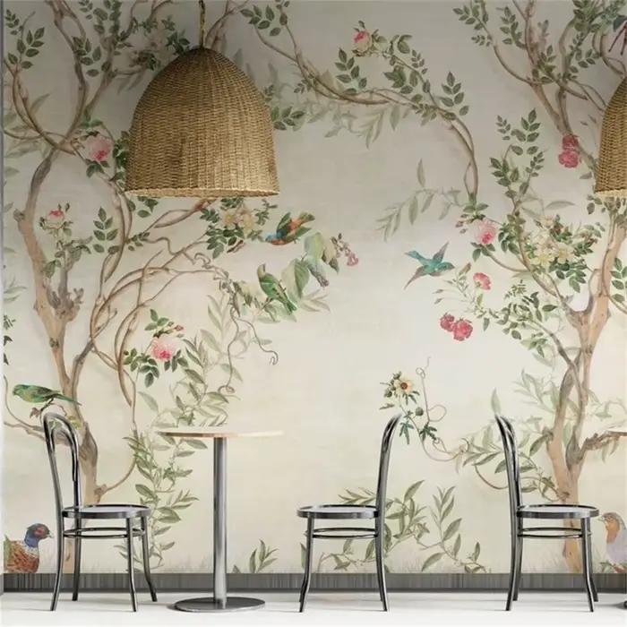 Papier peint personnalisé moderne minimaliste avec feuilles jaunes et vertes, pour murs de chambre à coucher, papier peint mural 3D, décoration de fond de maison