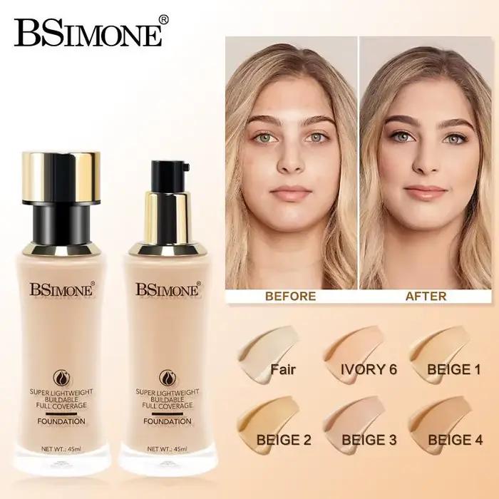 BSIMONE Fond de teint liquide 6 couleurs correcteur de base de maquillage pour le visage imperméable