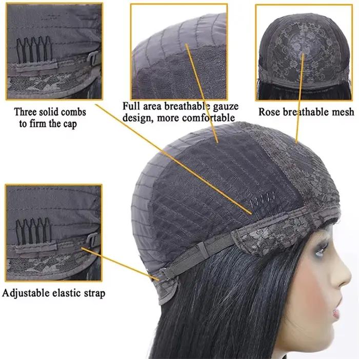 Perruques courtes et droites en cheveux humains blonds et bruns avec frange pour femmes, cheveux brésiliens Remy, perruques sans colle, cheveux humains pour cosplay