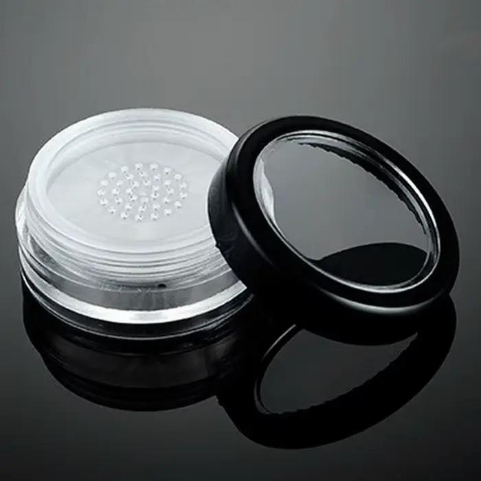 10 pièces/lot 10g bouchon transparent noir poudre libre compacte avec la grille et le couvercle PP pot