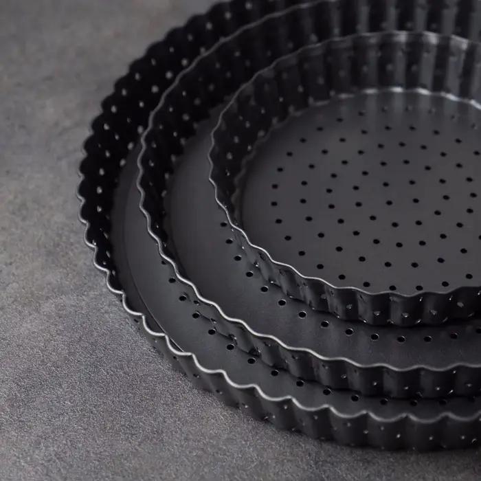 Poêle à Pizza antiadhésive en acier au carbone, 5/8/9 pouces, poêle à gâteau perforée, plateau de cuisson inférieur, outils de cuisson