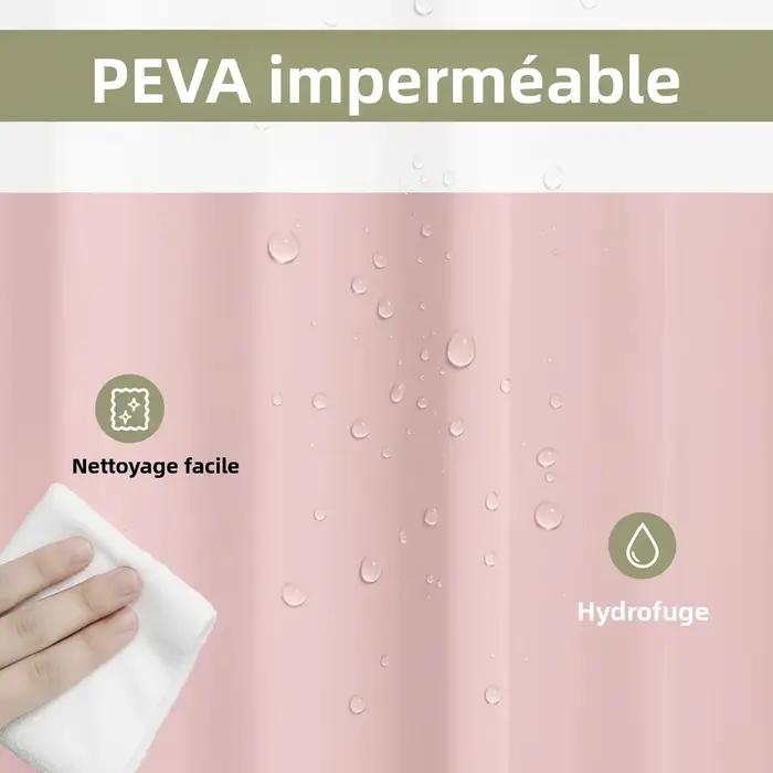 Rideau de douche léger en PEVA, doublure avec aimants inférieurs, rideau décoratif en plastique imperméable pour salle de bains, 1 pièce