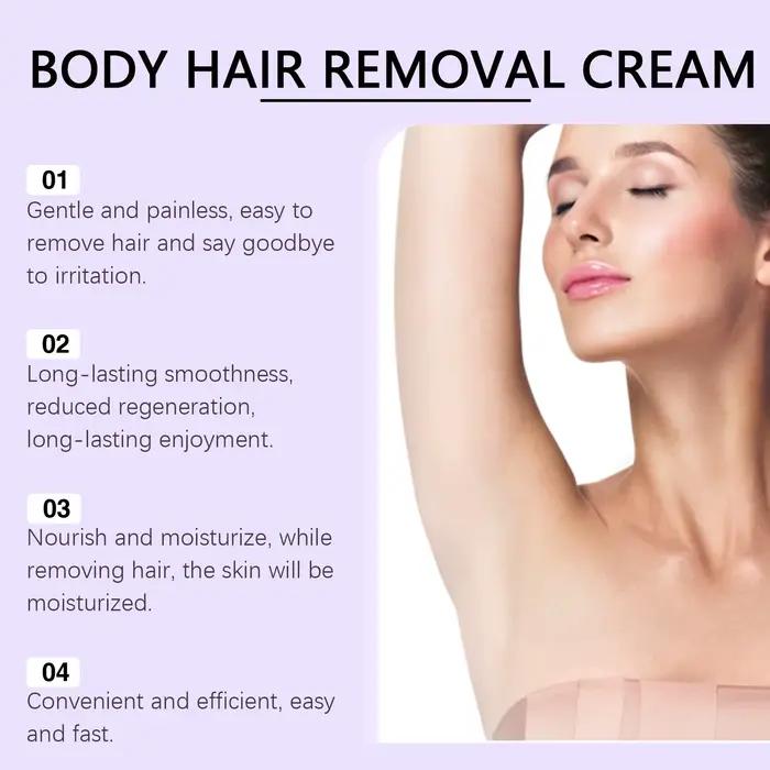 Crème dépilatoire douce pour le corps aux ingrédients délicats, hydratante et nourrissante, lisse la peau et élimine les poils en toute douceur.