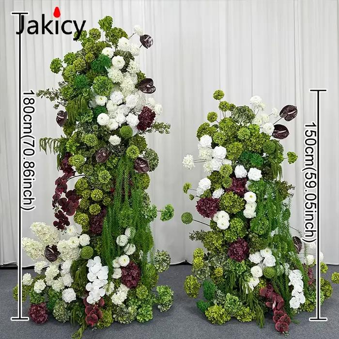 Décor de panneau KT pour arrière-plan de mariage, arrangements de fleurs en soie, plantes vertes Mori, hortensia, passerelle, rangée florale, accessoires pour événements de Banquet