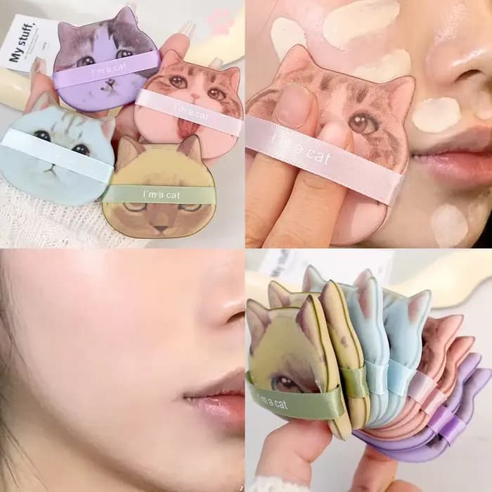 10 pièces mignon chat maquillage bouffée fond de teint cosmétique