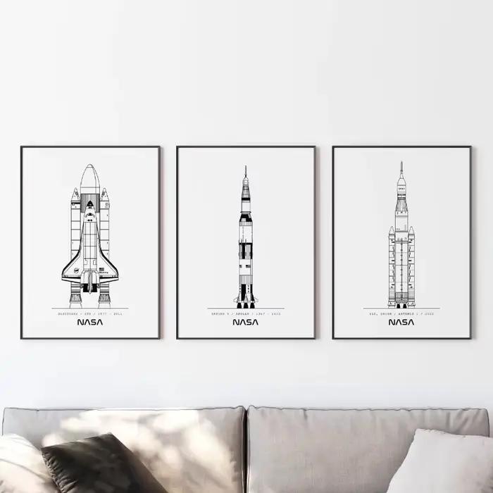 Affiche minimaliste de la NASA et SpacX, plans de fusée spatiale, peinture sur toile, tableau d'art mural moderne pour décoration de salon et de maison