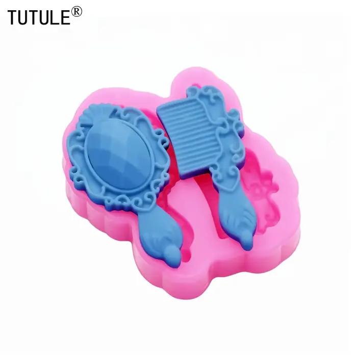 Miroir de maquillage peigne liquide Fondant gâteau silicone moule cuisson chocolat décoration outils bijoux à bricoler soi-même polymère argile silicone moule