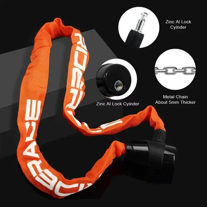 RIDERACE Verrou de Chaîne De Vélo Portable Anti-vol Haute Sécurité VTT Vtt Verrou Avec 2 Clés Pour Scooter Électrique E-Bike
