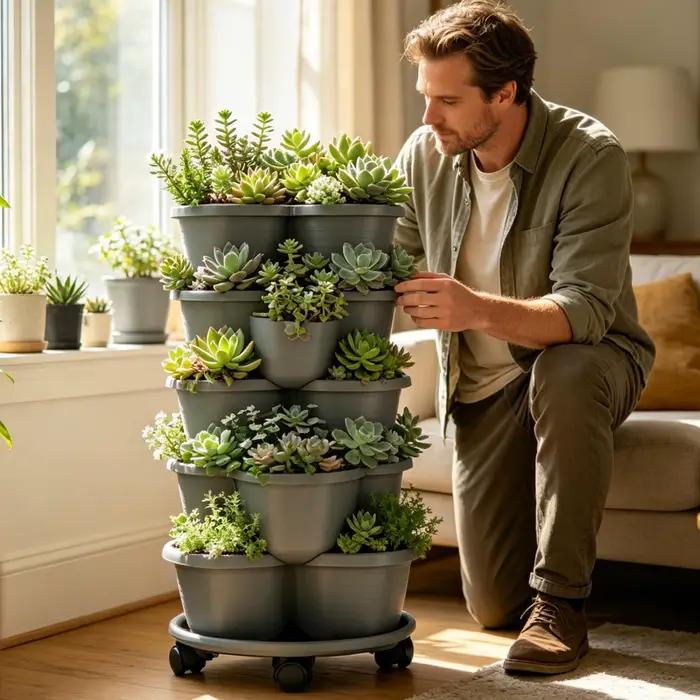 Jardinière empilable à 5 niveaux avec roulettes pour jardin, terrasse, serre et intérieur