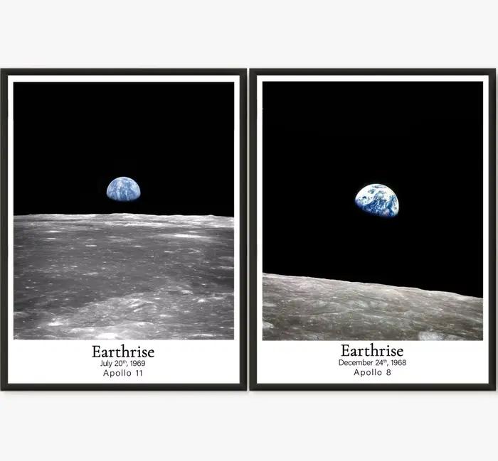 Impressions vintage Nasa Earthrise Photo, Apollo 8, Apollo 11, peinture sur toile spatiale, chambre d'enfant, salon, décoration de chambre à coucher
