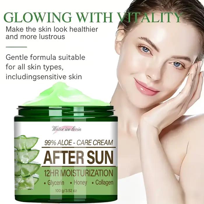 Crème Après-Soleil 99% Aloe Vera avec Collagène, Soin Hydratant et Apaisant 12H