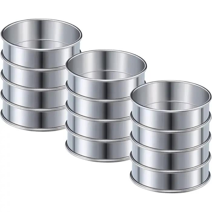 Anneaux à muffins ronds en acier inoxydable, 12 pièces, anneaux à tarte doubles roulés, moules métalliques pour la fabrication de muffins à crumpets