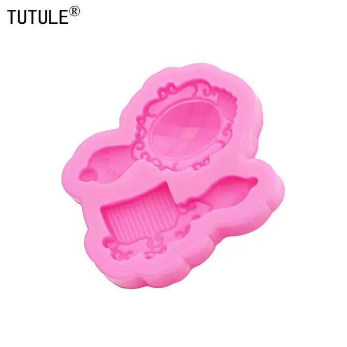 Miroir de maquillage peigne liquide Fondant gâteau silicone moule cuisson chocolat décoration outils bijoux à bricoler soi-même polymère argile silicone moule