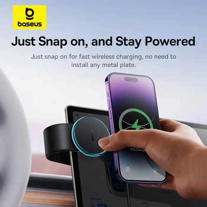 Baseus support de téléphone magnétique pour voiture 15W chargeur sans fil support de téléphone de voiture pliable pour iPhone 12-17 support tableau de bord Console centrale
