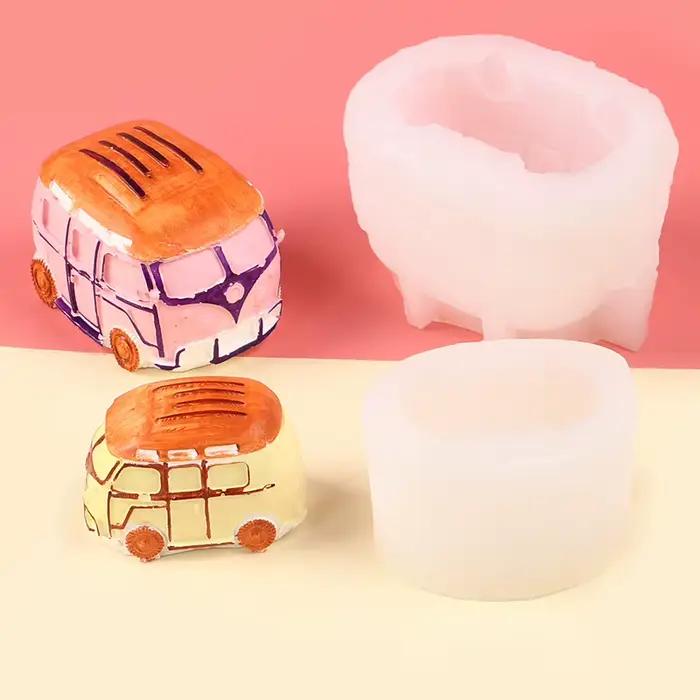 Nouveau moule à faire soi-même, moule de cuisson de gâteau Fondant, Mini Bus voiture, bougie en plâtre parfumée, pâte de jeu, ornement décoratif, moules en Silicone