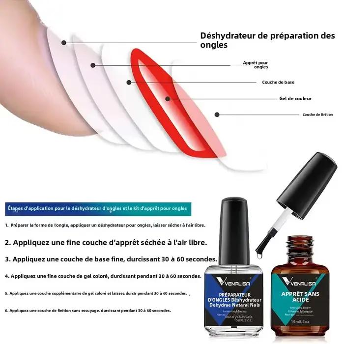 Ensemble de 2 déshydrateurs et d'apprêts sans acide pour ongles en acrylique et gel UV, base adhésive forte et longue durée