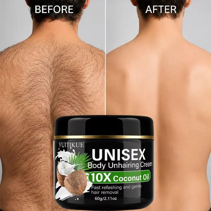 YUITIKUE Crème dépilatoire unisexe à l'huile de coco 10X, crème dépilatoire douce, rapide et rafraîchissante pour tout le corps 60g