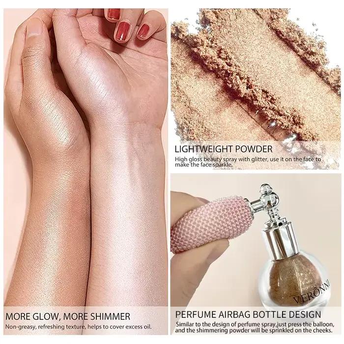Poudre de pulvérisation scintillante diamant pour le corps, haute brillance, poudre de surbrillance, maquillage, adapté pour le visage et le corps, la peau, les cheveux, les vêtements, les cosmétiques