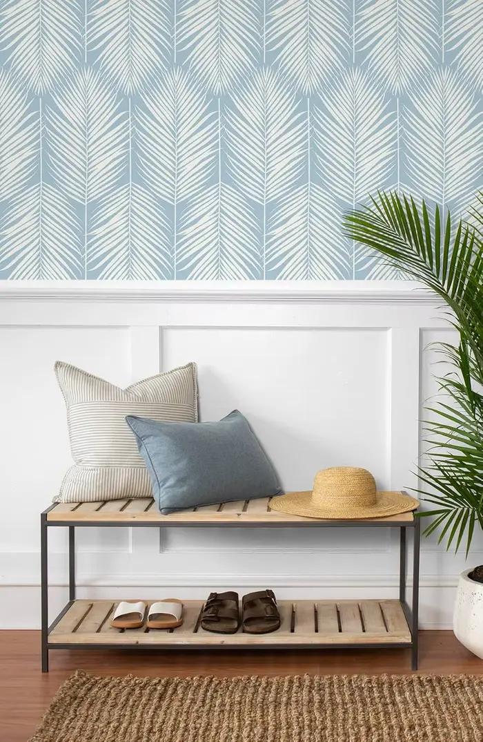 Papier peint auto-adhésif Boho à feuilles bleu clair, papier de Contact amovible pour armoires, tiroirs, chambre à coucher