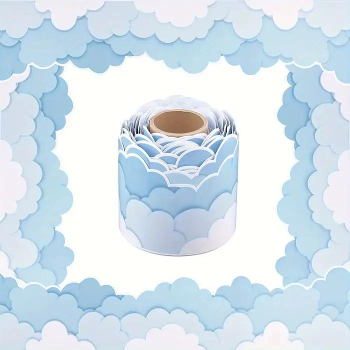 Rouleaux de décoration de bordure pour tableau noir et tableau blanc en forme de nuage - Autocollants adhésifs en papier pour bordure, surface lisse, nuages blancs bleu clair