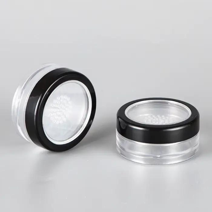 10 pièces/lot 10g bouchon transparent noir poudre libre compacte avec la grille et le couvercle PP pot