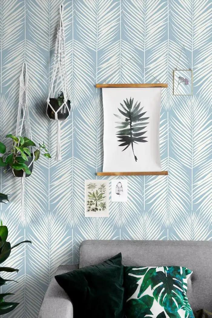 Papier peint auto-adhésif Boho à feuilles bleu clair, papier de Contact amovible pour armoires, tiroirs, chambre à coucher