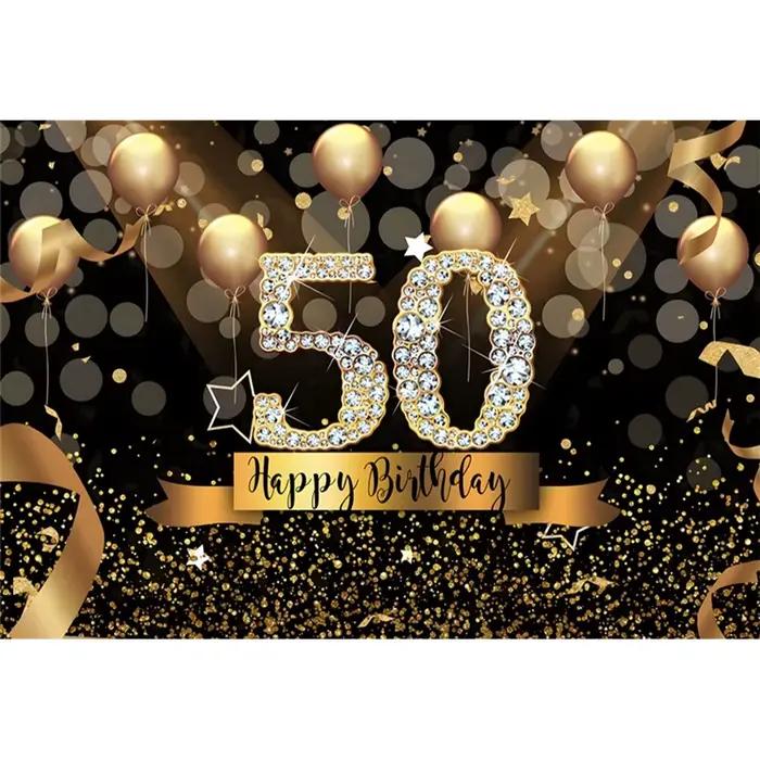 Adulte joyeux anniversaire photographie toile de fond or paillettes ballon 18 21 30 40 50 60 70th anniversaire fête personnaliser Photo fond