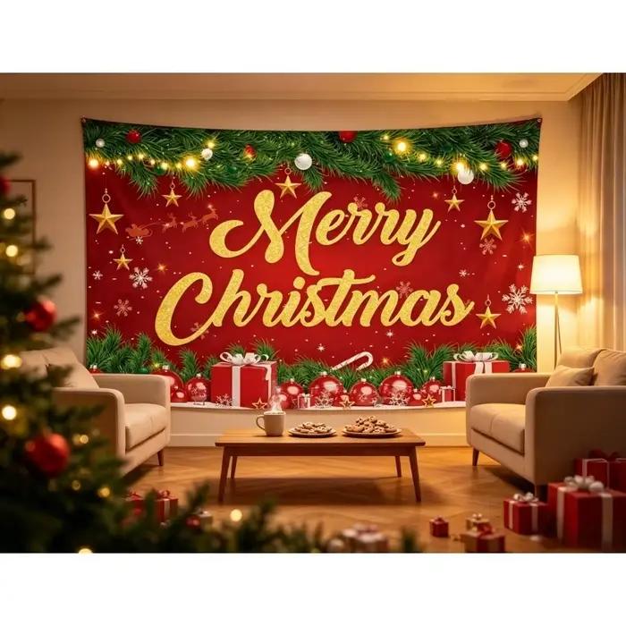 Toile de fond de Noël 150x100cm, bannière de fête, décorations de bonbons, flocons de neige, sapin de Noël, fond photographique pour décoration murale de fête