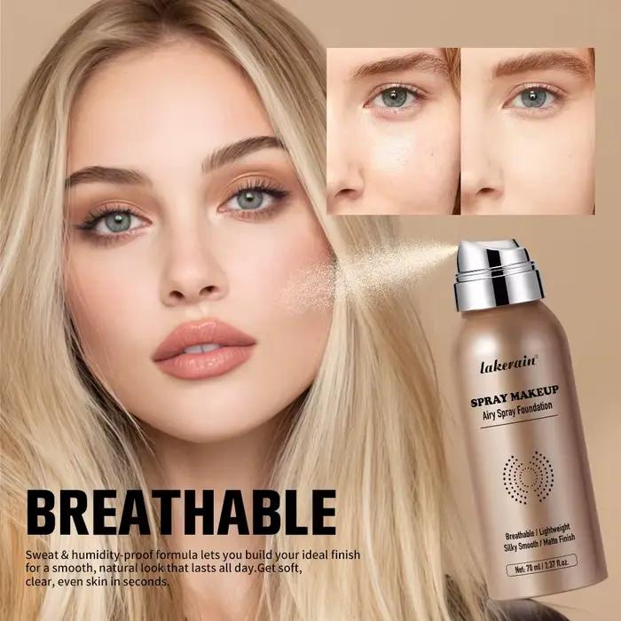 Fond de Teint en Spray 70ml Effet Airbrush Magique Brume Soyeuse Légère Longue Durée Contrôle du Sébum Couvrance Mate Fini Lisse Cosmétique