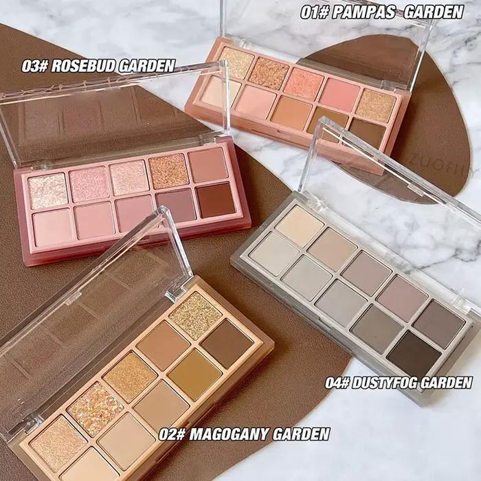 Palette de fards à paupières dix couleurs avec poudre nacrée mate, facile à appliquer et non sujer à la poudre flyaway pour un maquillage exquis des yeux