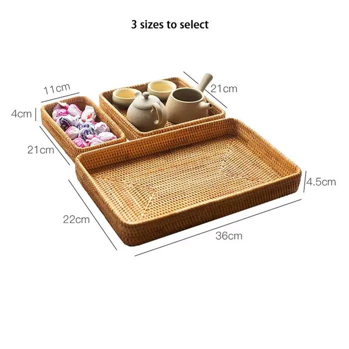 Panier de rangement en rotin tissé à la main, plateau carré en osier, panier de pique-nique, assiette de nourriture pour pain, gâteau aux fruits, boîte d'articles divers, décoration de bureau à domici