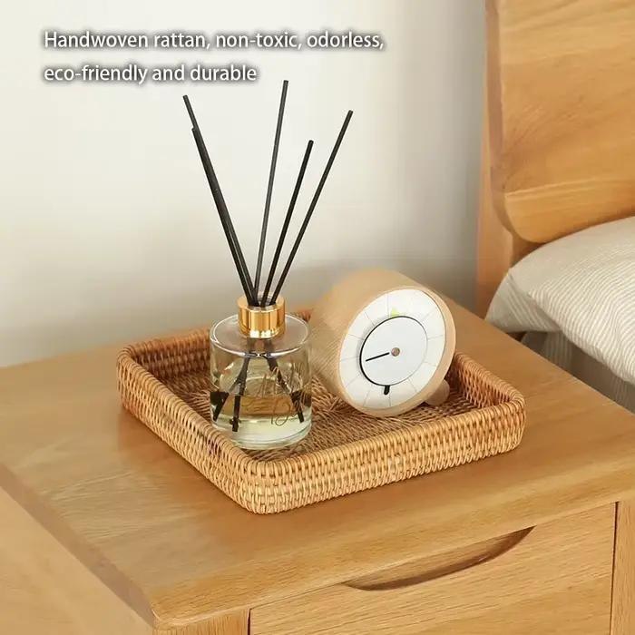Panier de rangement en rotin tissé à la main, plateau carré en osier, panier de pique-nique, assiette de nourriture pour pain, gâteau aux fruits, boîte d'articles divers, décoration de bureau à domici