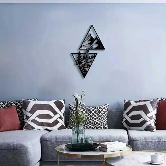 Décoration murale géométrique triangulaire pour salon, maison, bureau | Décoration murale moderne et cadeau : Art mural en métal Paysage Montagne