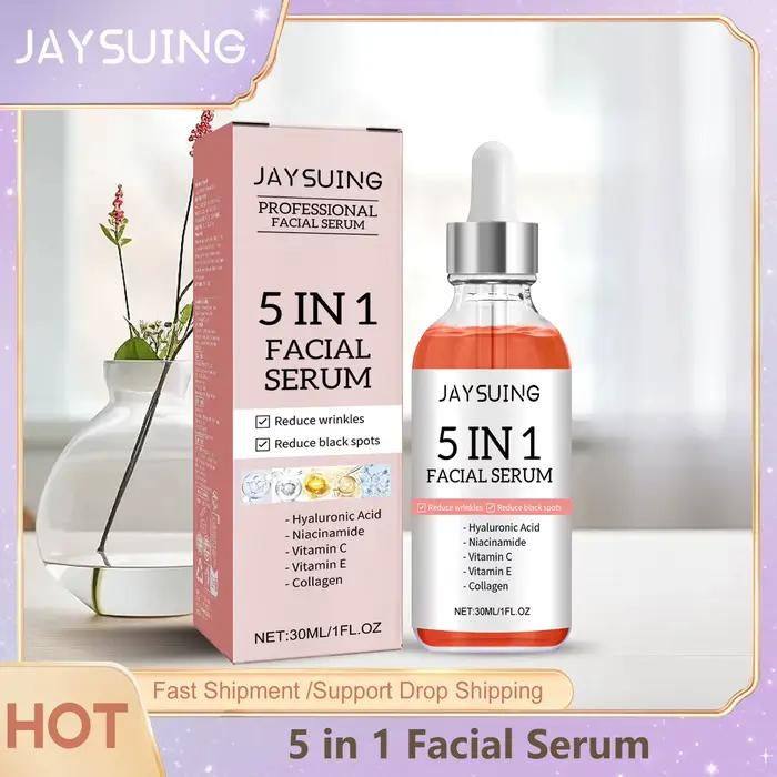 JAYSUING 5 en 1 sérum pour le visage acide hyaluronique vitamine C rétrécit les Pores hydratant éclaircissant estompe