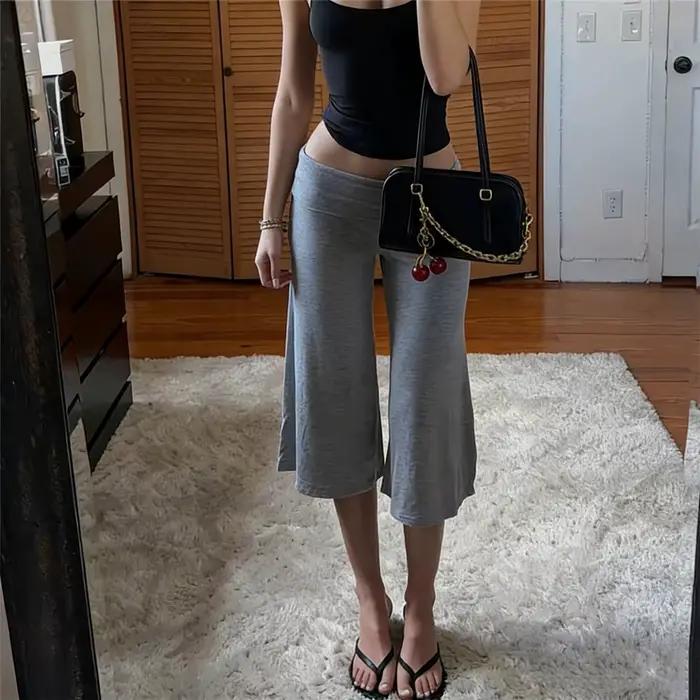 Pantalon Gaucho plissé à taille basse pour femme, coupe courte, jambe large, style Capri, idéal pour l'été, pantalon de yoga, bas de pyjama