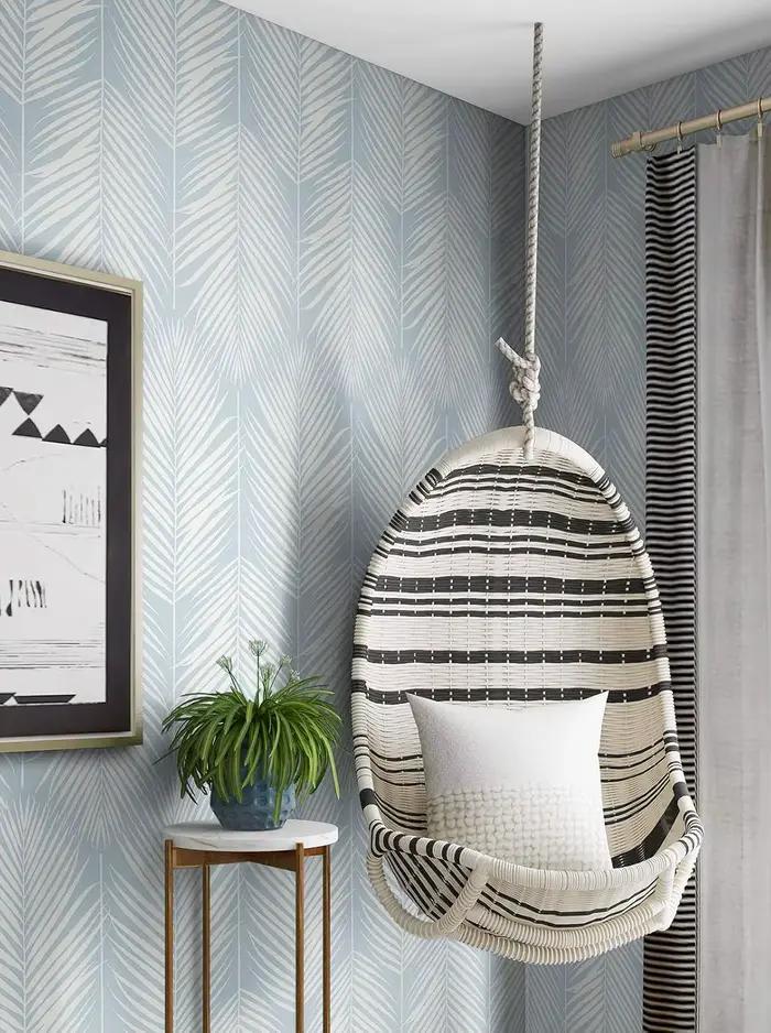 Papier peint auto-adhésif Boho à feuilles bleu clair, papier de Contact amovible pour armoires, tiroirs, chambre à coucher