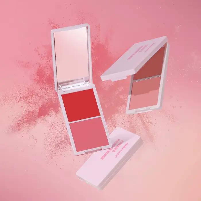 Crème & poudre Blush Duo longue tenue finition mate et rosée haute pigment rose bonbon pêche
