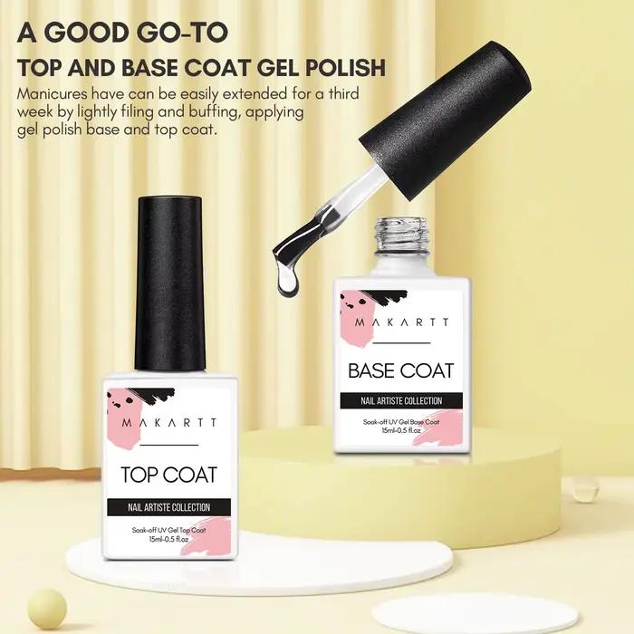 Ensemble de vernis gel Makartt, base et top coat, finition brillante sans résidu, gel base et top coat longue tenue, vernis gel pour lampe LED